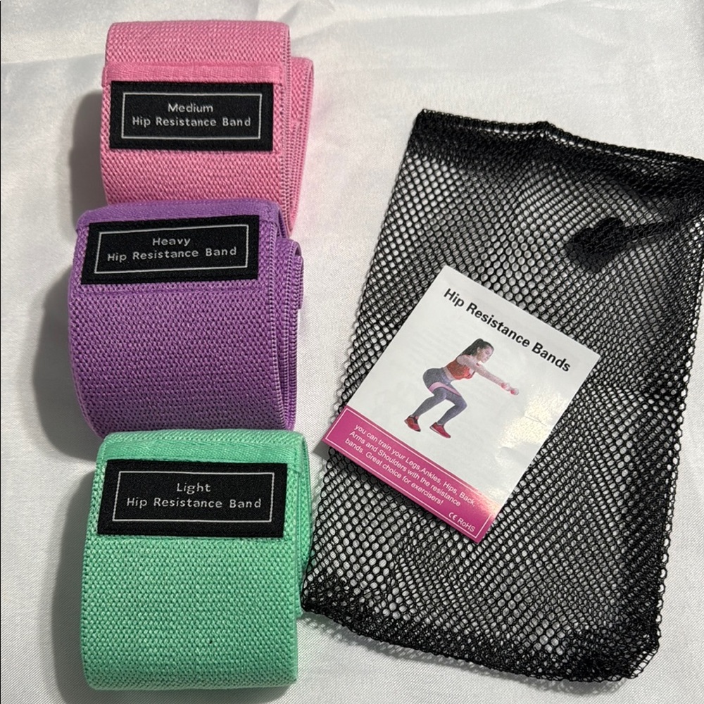 Hip Resistance Bands Set - Pink, Purple, Green